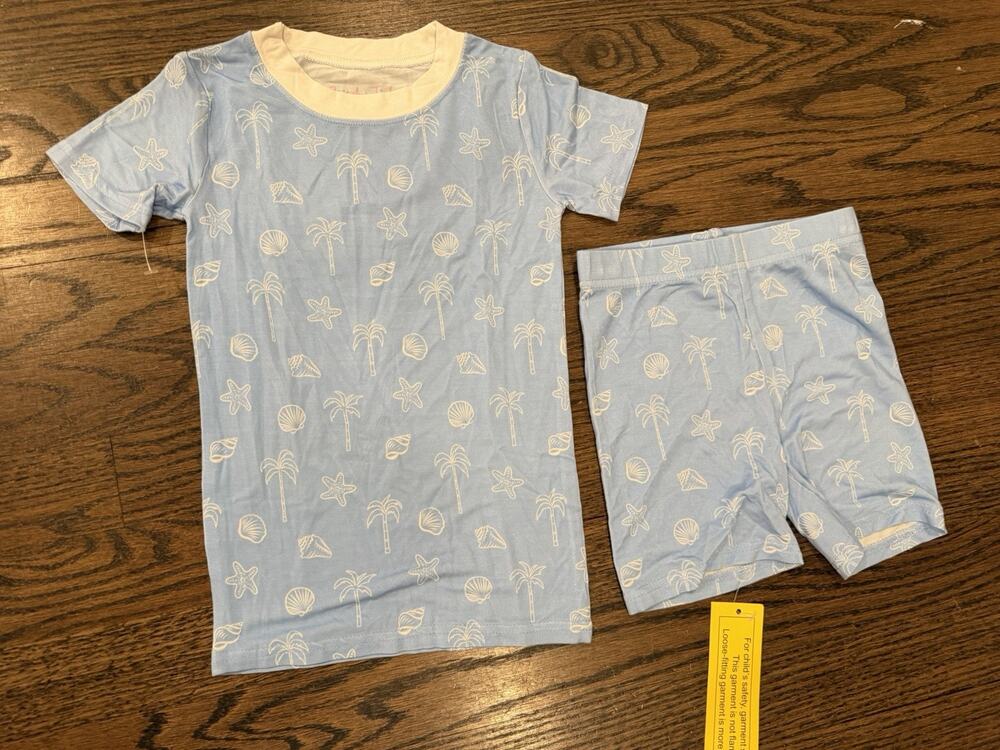 Stitchy Fish Bamboo Shorts Pajama Set Beach Print 3T Unisex NWT